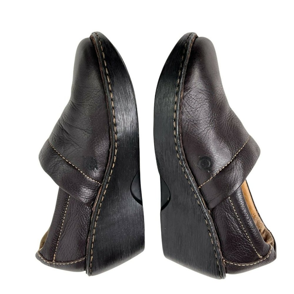 Born Dark Brown Pebbled Leather Slip On Comfort Platform Wedge Heel Clogs 7 / 38 - Picture 5 of 11